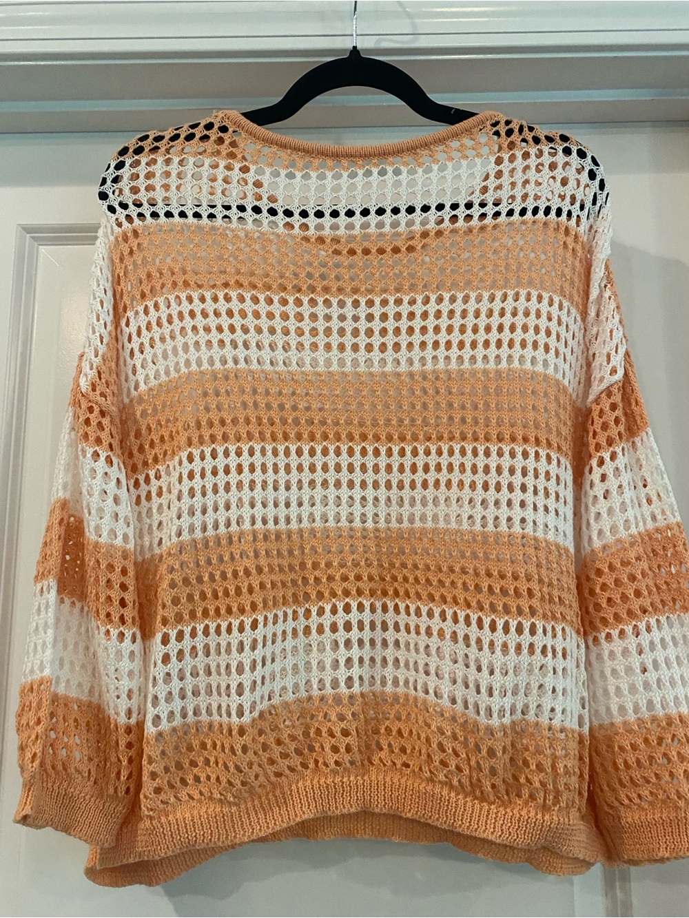 Open-Knit Striped Scoop Neck Sweater - Peach & White